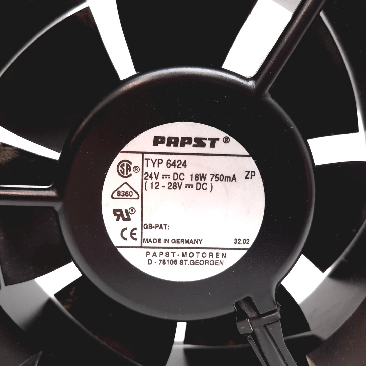 Used EBM Papst 6424 Axial Fan, Voltage: 24VDC, Flow: 241CFM, Speed: 3400RPM