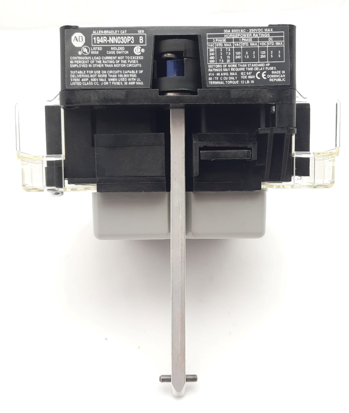 New – Open box Allen Bradley 194R-NN030P3 Disconnect Switch 3-Pole, Rating: 30A, 600VAC, 250VDC