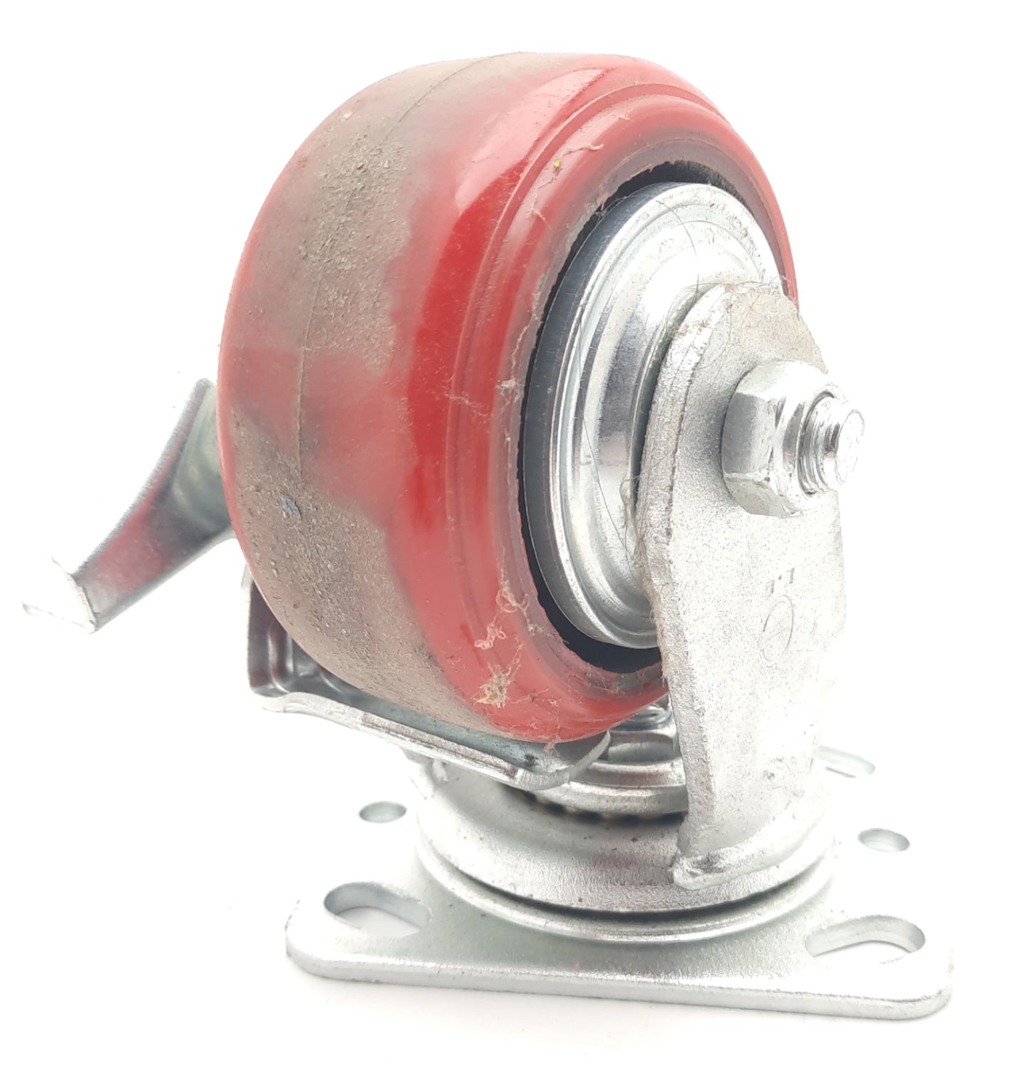 Used Lot of 4 Rubber Wheel Swivel Casters W/Wheel Locks 4" Diameter 48mm Thick