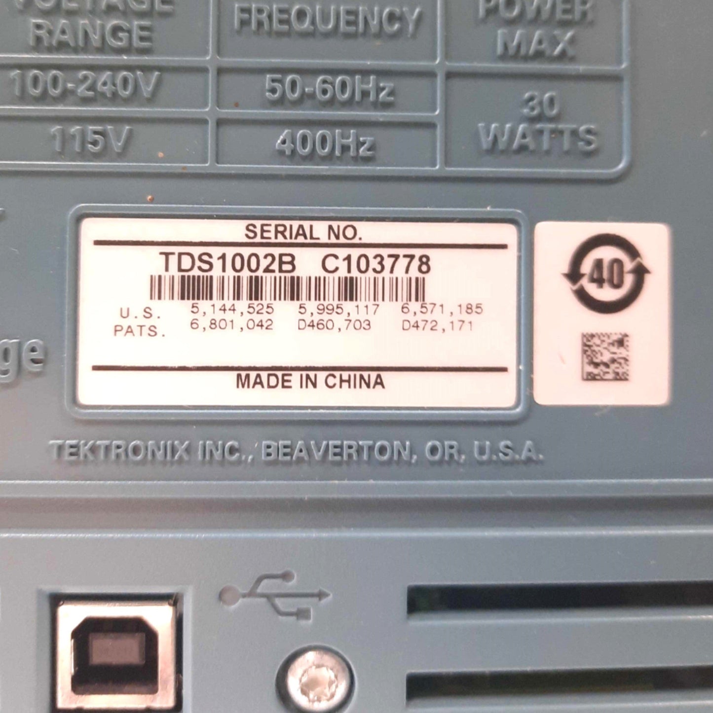 Used Tektronix TDS 1002B Digital Storage Oscilloscope 2-Channel 60MHz 1GSa/s 100-240V