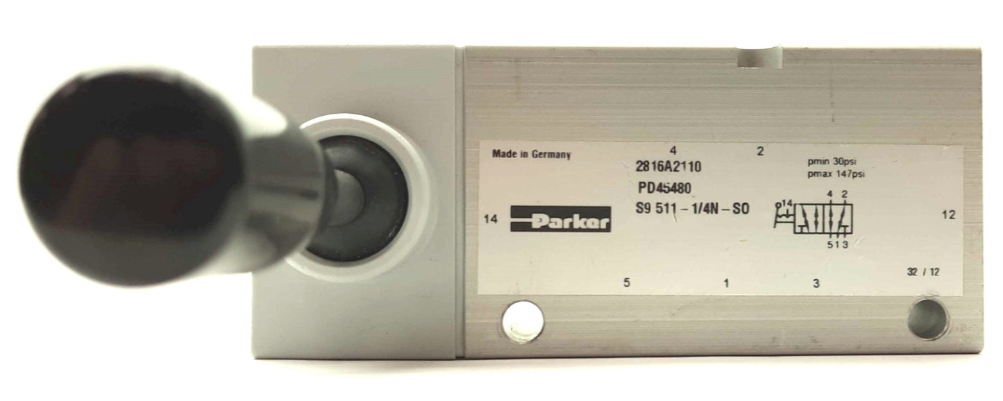 Used Parker S9 511-1/4N-S0 Directional Control Valve 2-Position 5-Port 147PSI 1/4"NPT