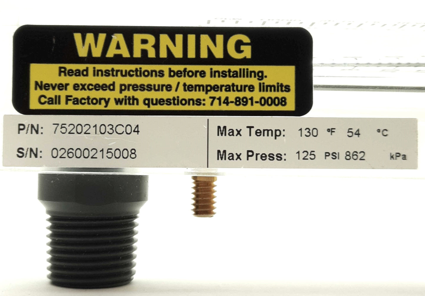 Used King Instrument 75202103C04 Acrylic Flowmeter .2-2GPM 3" Scale 1/2"MNPT 1/4"FNPT