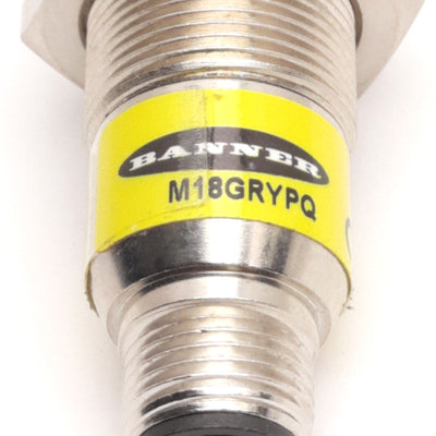 Used Banner M18GRYPQ LED Indicator, M18 Barrel, PNP Input, 10-30V DC, M12 4-Pin