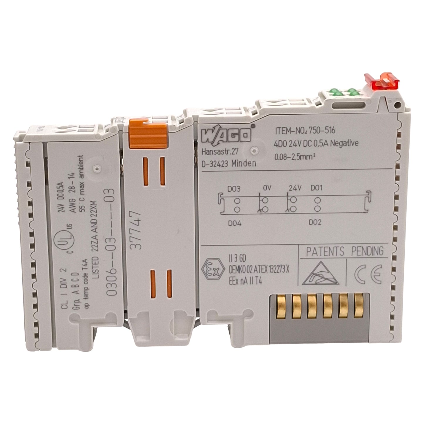Used Wago 750-516 PLC Digital Output Module, 4-Channel, Rating: 24VDC 0.5A