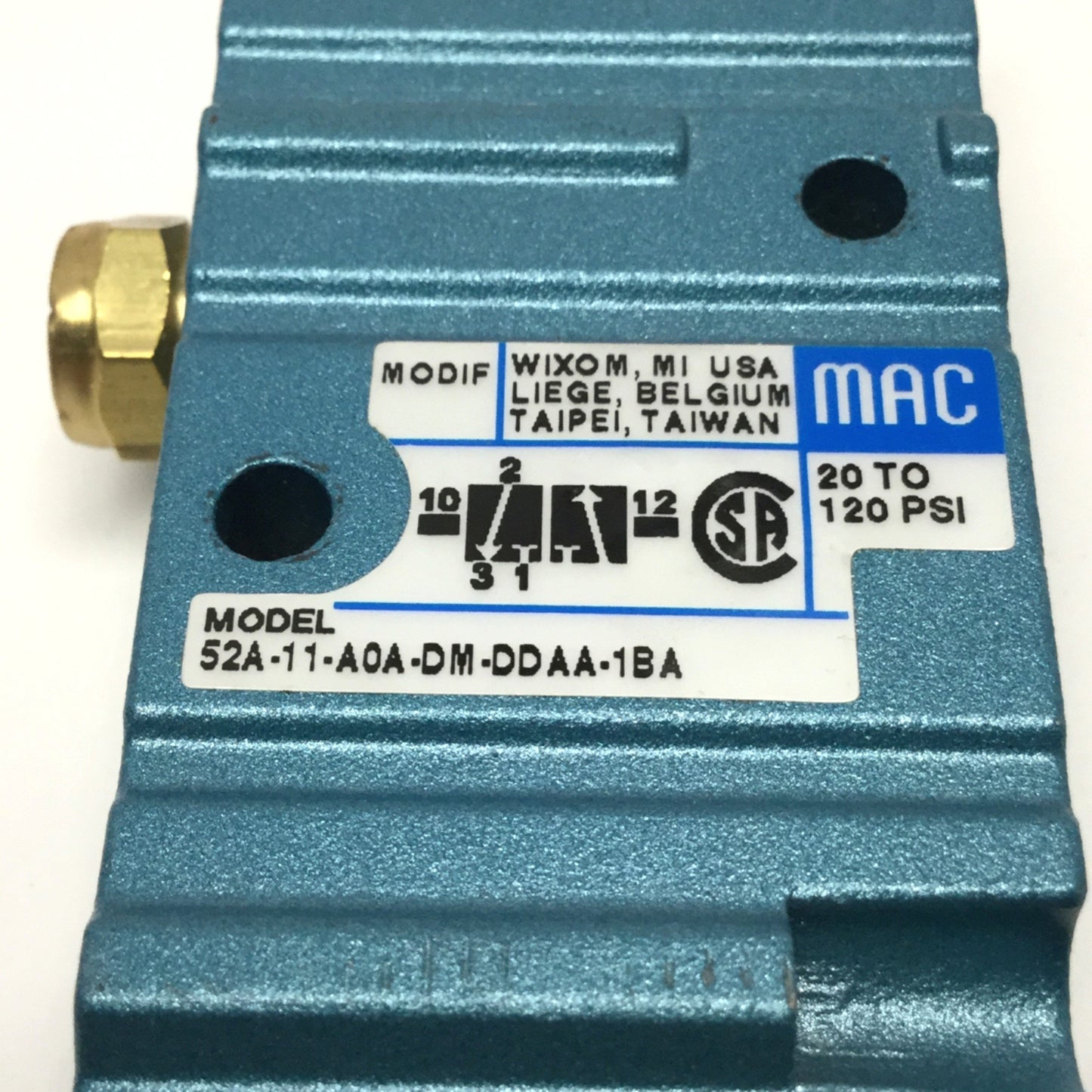 Used MAC 52A-11-AOA-DM-DDAA-1BA Solenoid Valve, 2-Position 3-Port NC, 24VDC, 1/8" NPT