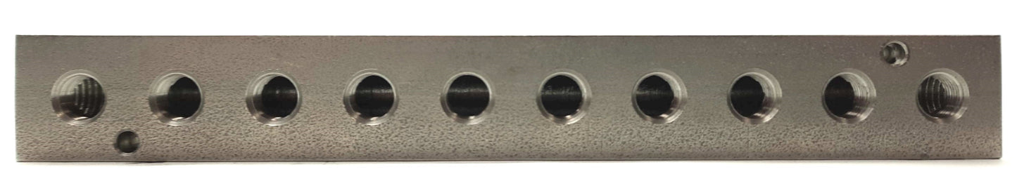 Used Pneumadyne M10-125-10-SS Manifold, 10-Station, 2x 1/4"NPT to 10x 1/8"NPT, 303 SS