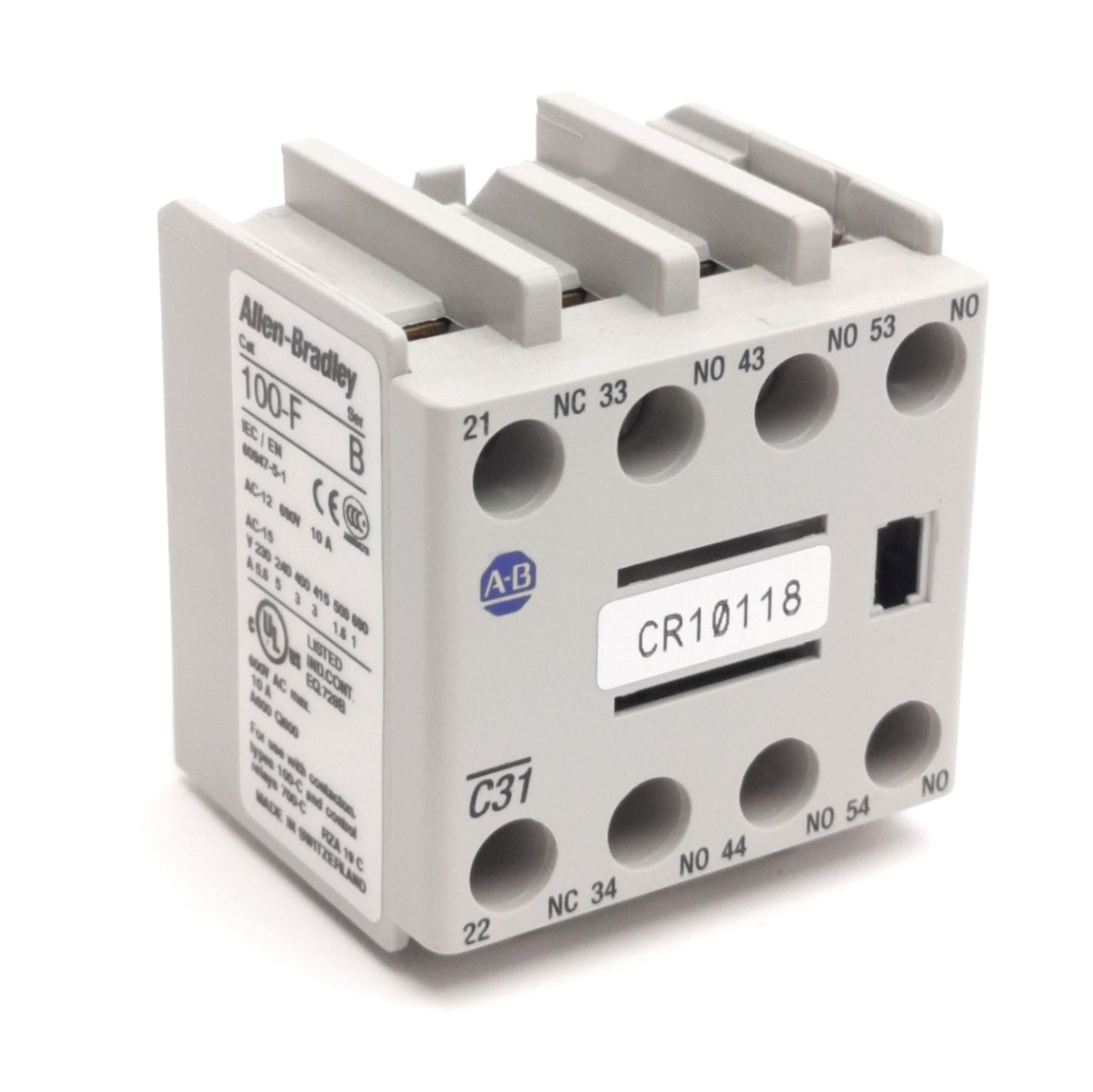 Used Allen Bradley 100-FC31 Auxiliary Contact Block, 3NO / 1NC, 600V AC 10A Max