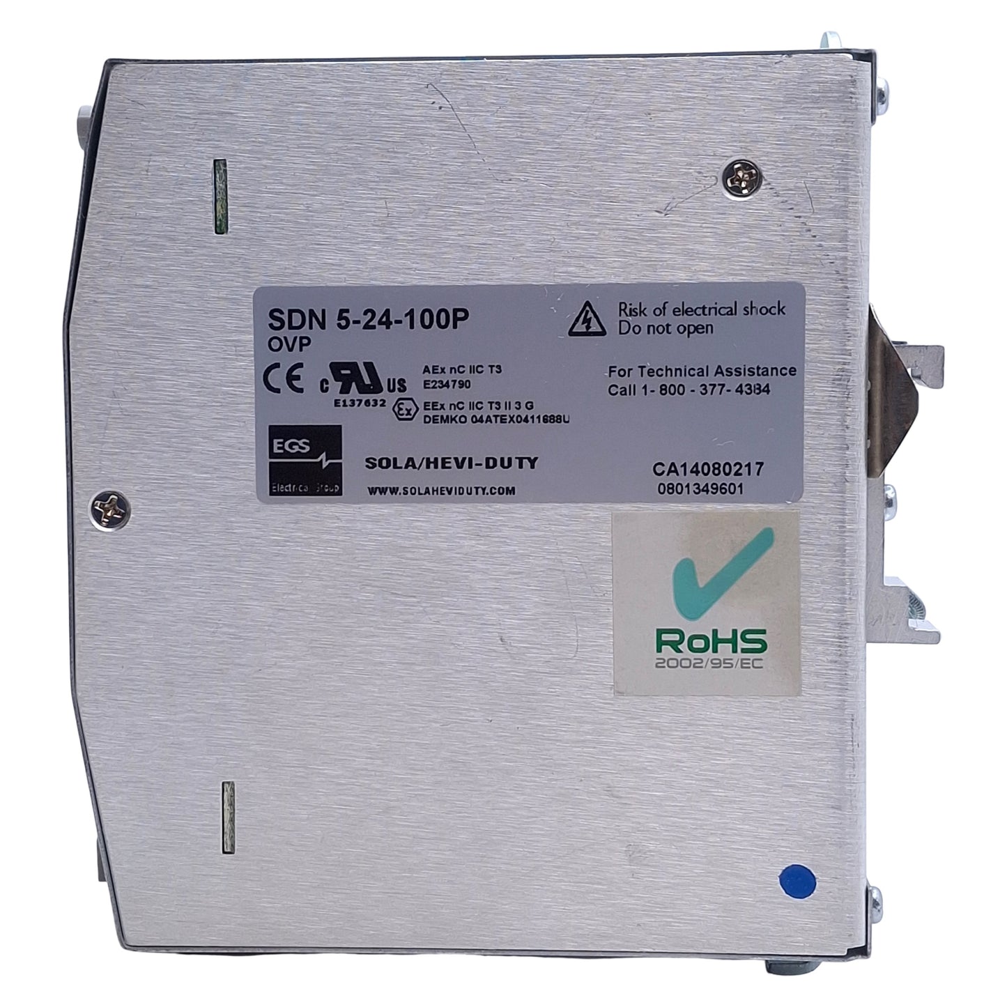 Used Sola SDN 5-24-100P Power Supply, Input: 115/230VAC 2.2/1A, Output: 24VDC 5A