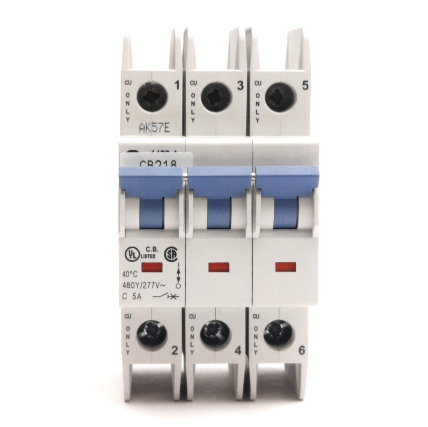 Used Allen Bradley 1489-A3C050 Circuit Breaker 3-P, 5A, 480Y/277v AC, DIN Rail