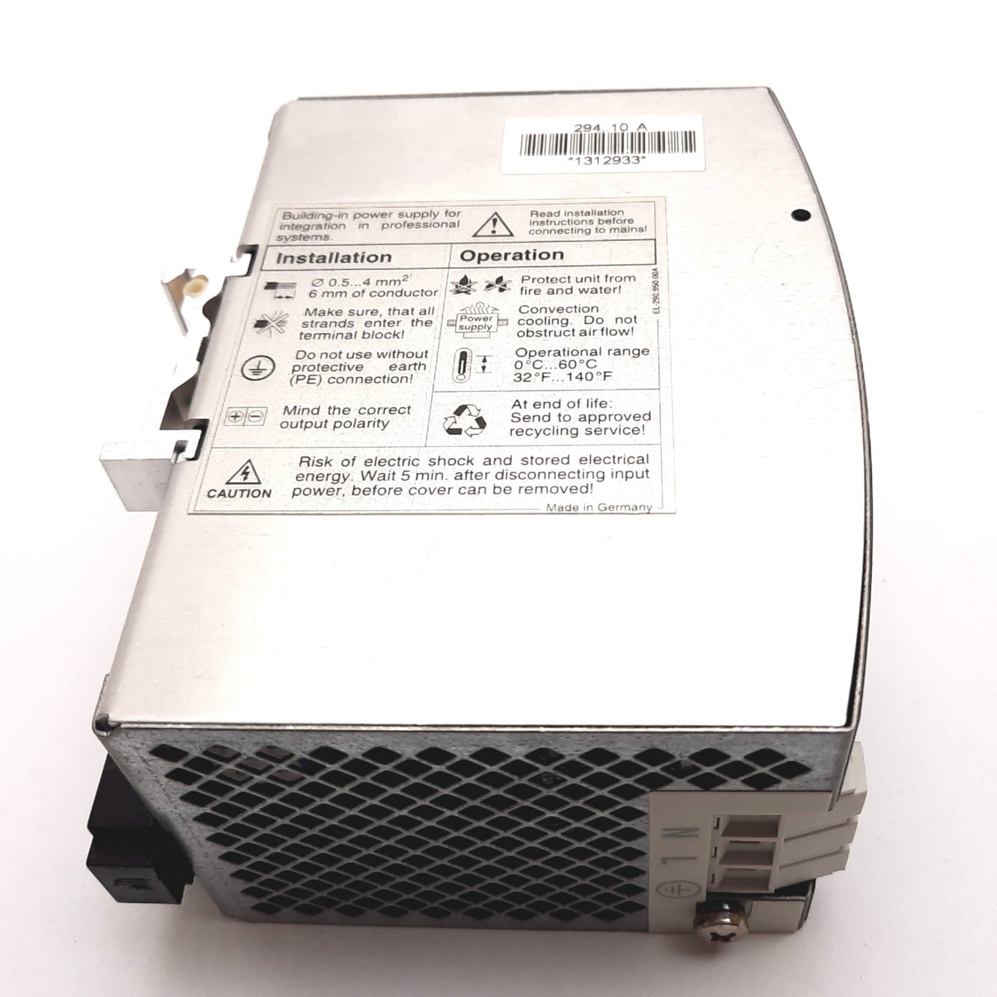 Used Sola SDN 5-24-100 DIN Rail Power Supply, Input: 115/230VAC, Output: 24VDC 5A