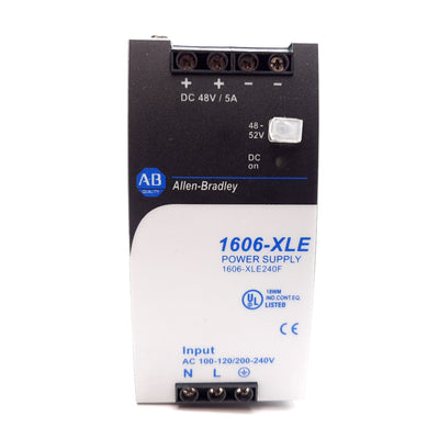 Used Allen Bradley 1606-XLE240F Power Supply, Input 100-240VAC, Output 48VDC 5A 240W