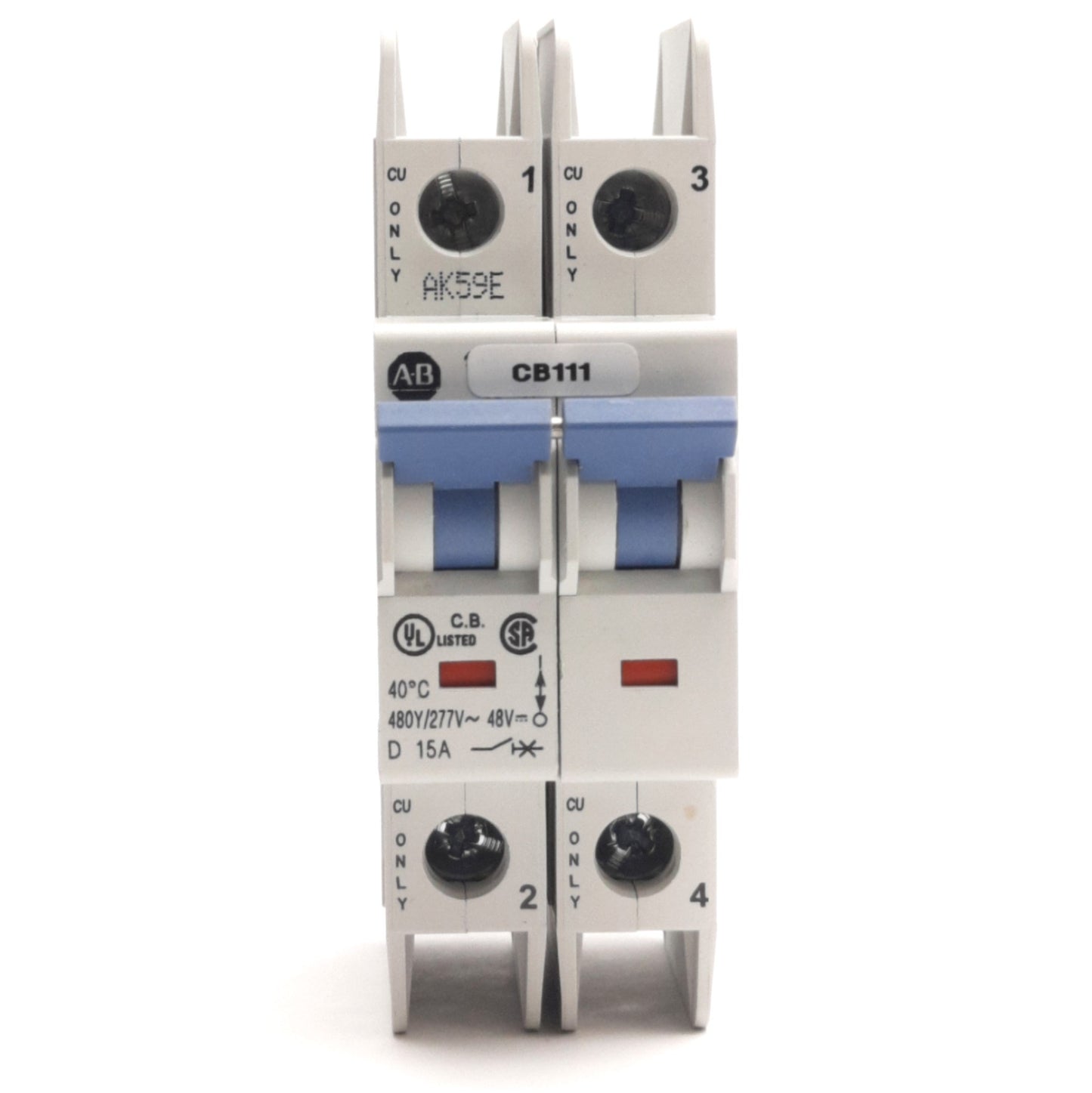Used Allen Bradley 1489-A2D150 Circuit Breaker, 2-Pole, Rating: 480Y/277VAC/48VDC 15A