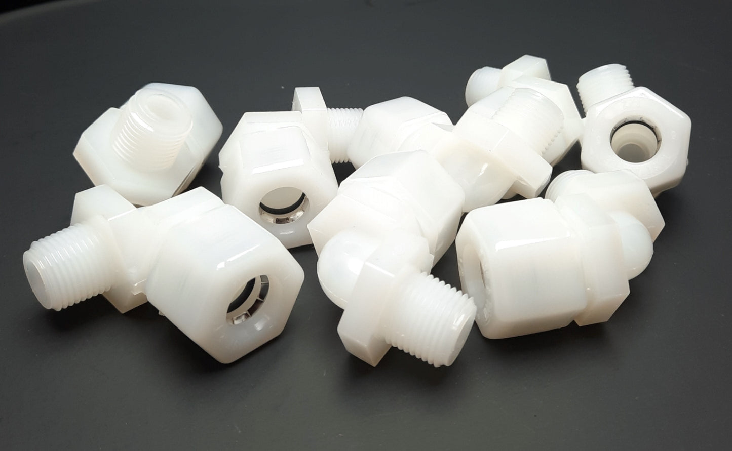 New Lot of 8 Parker N8ME6 Fast & Tite Thermoplastic Male Elbow 1/2" Tube, 3/8" NPT