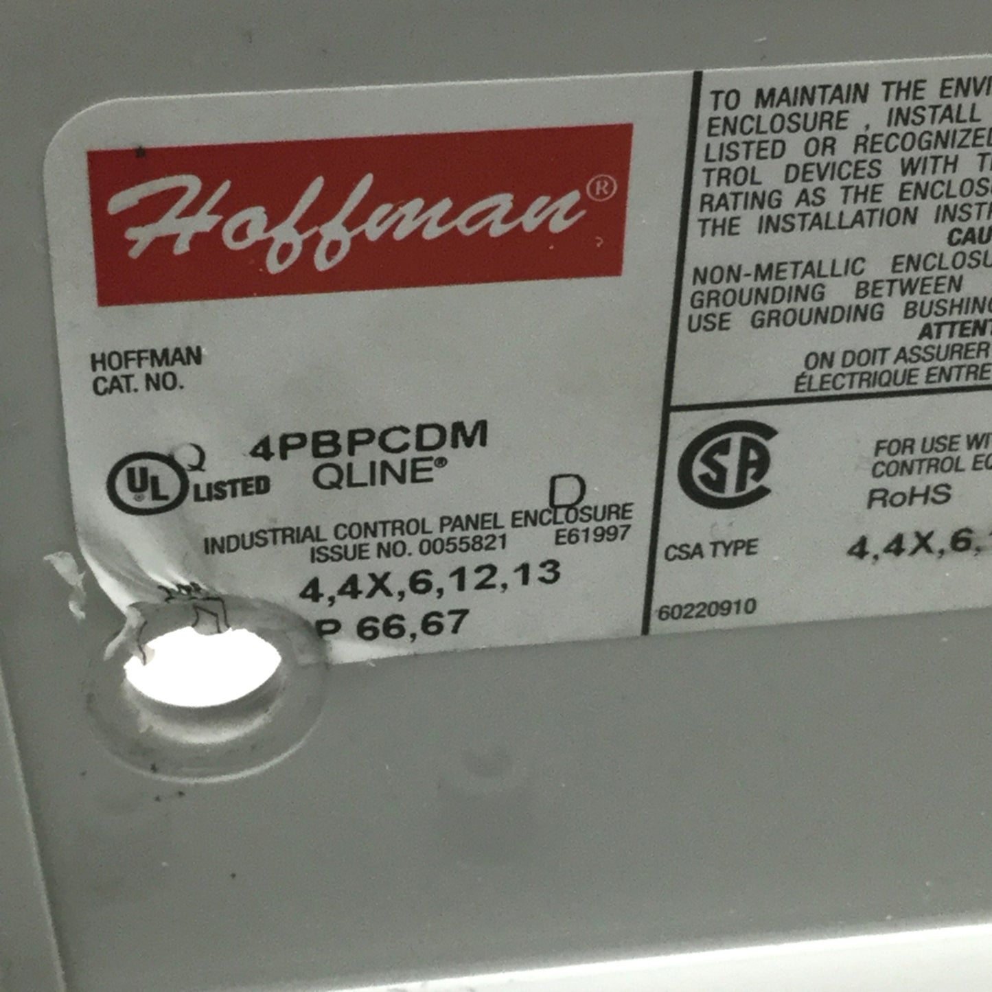 Used Hoffman Q4PBPCDM Pushbutton Enclosure Box 4-Hole Ø22.5mm, 200mm x 120mm x 87mm