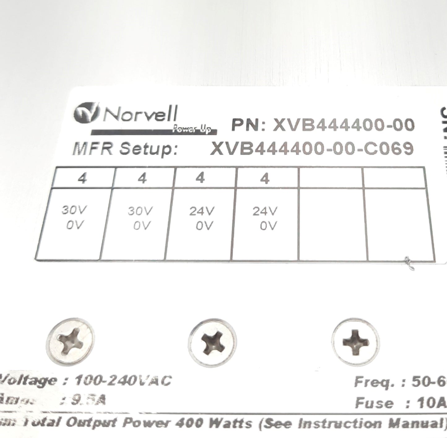 Used Excelsys XVB444400-00-C069 Power Supply, 6-Slot, 4x 24VDC 10A, 100-240VAC 9.5A