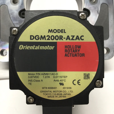 Used Oriental Motor DGM200R-AZAC Hollow Rotary Actuator, 0.01ø/Step, 18:1 Gear Ratio