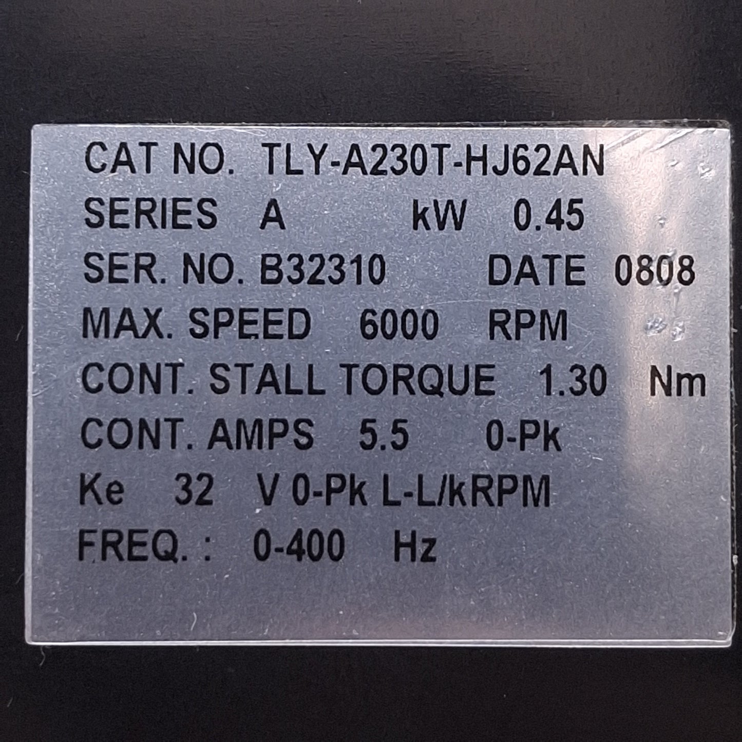 Used Allen Bradley TLY-A230T-HJ62AN Kinetix Servo Motor NEMA23, 6000RPM, 230VAC 3PH