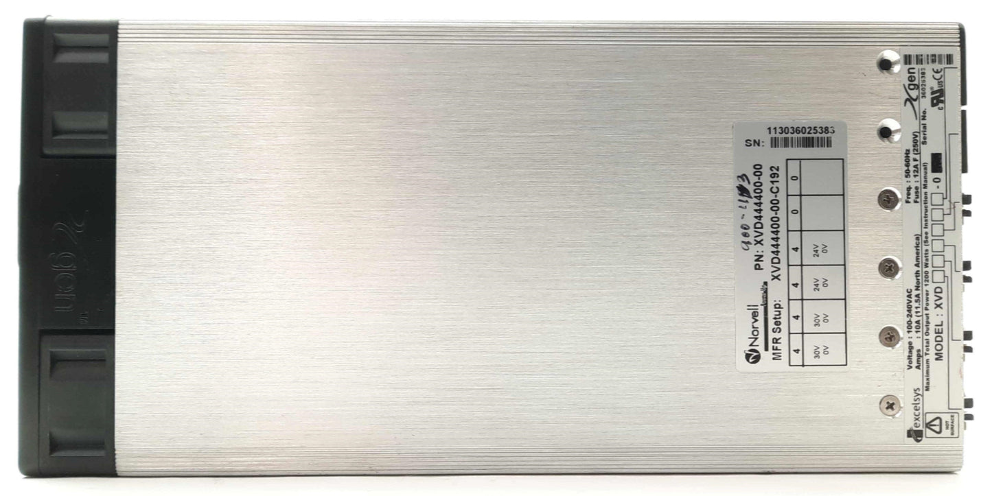Used Excelsys XVD444400-00-C192 Power Supply, 6-Slot, 4x 24VDC 10A, 100-240VAC 11.5A