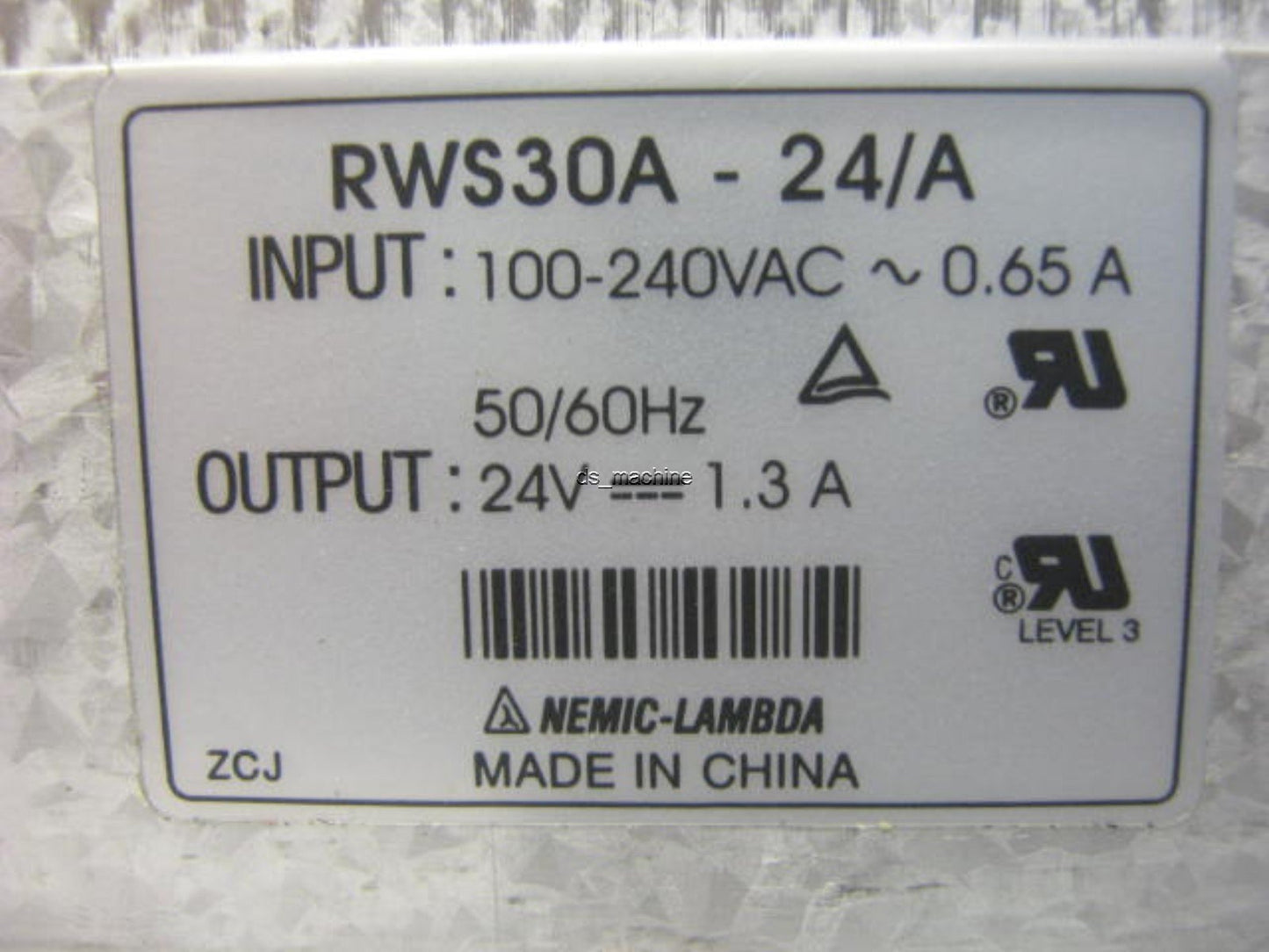 Used Nemic-Lambda RWS30A-24/A Power Supply 100/240VAC 650mA to 24VDC 1.3A