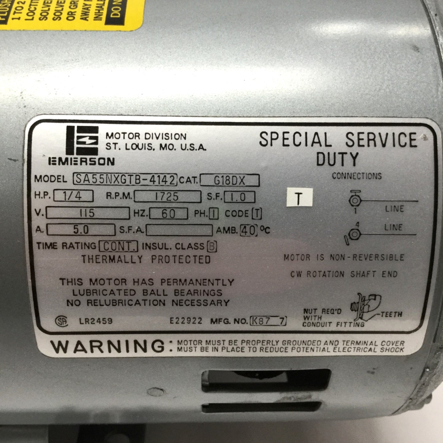 Used Gast 0522-V103-G18DX Oil-Less Rotary Vacuum Air Pump 115VAC 60Hz, 1PH, 1/4HP