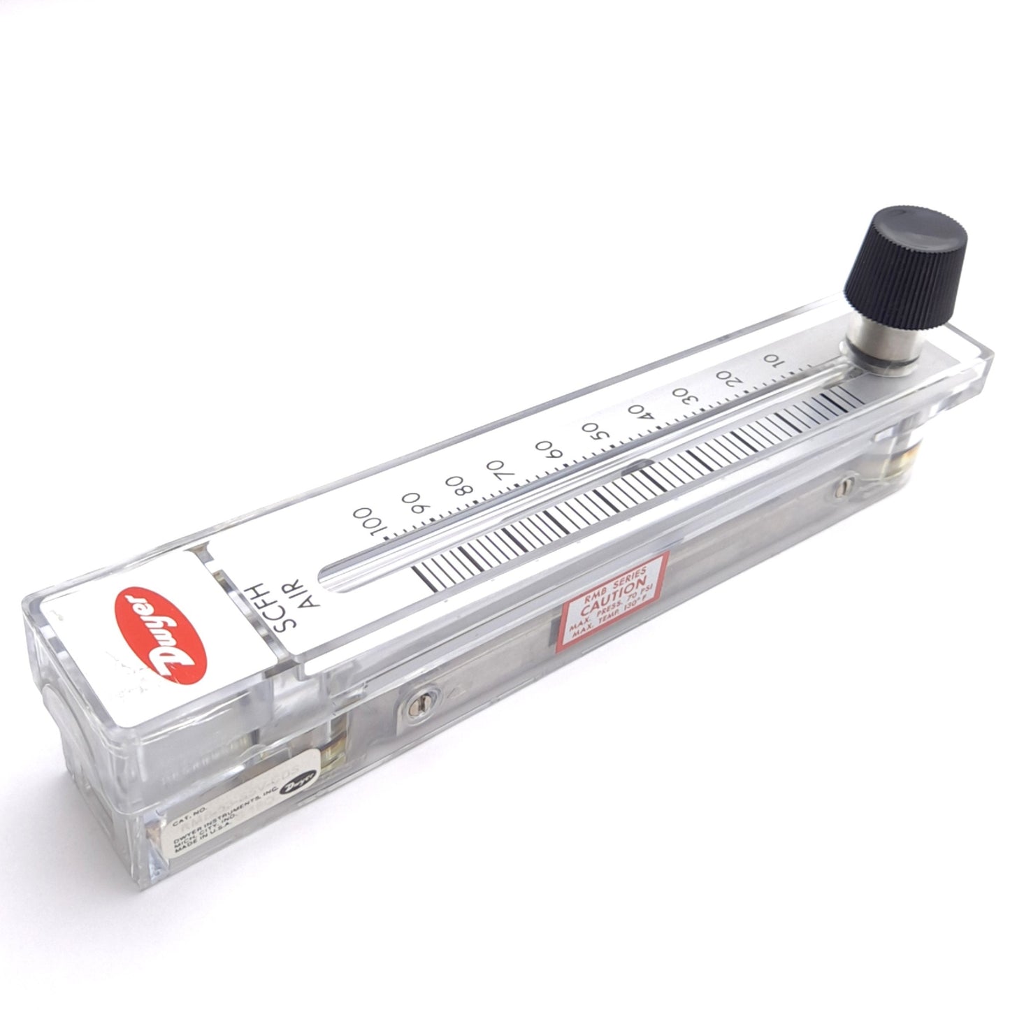 Used Dwyer RMB-53-SSV-CDS Air Flowmeter, Range: 10-100 SCFH, 1/4" NPT, 70psi Max