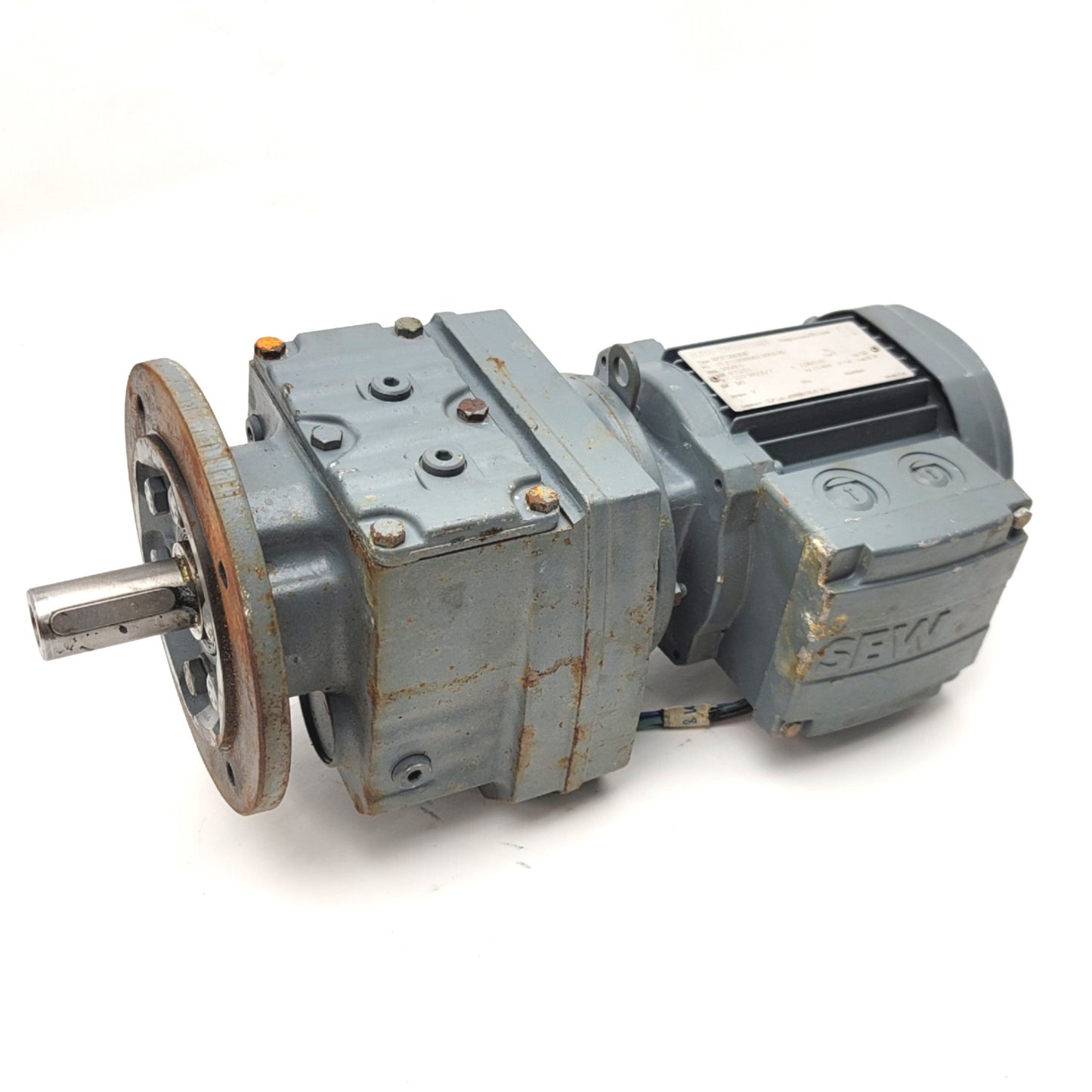 Used SEW EuroDrive RF37 DR63M6 Gearmotor 105.28:1, 8.5RPM, 1" Shaft, 220/380VAC 3-Ph