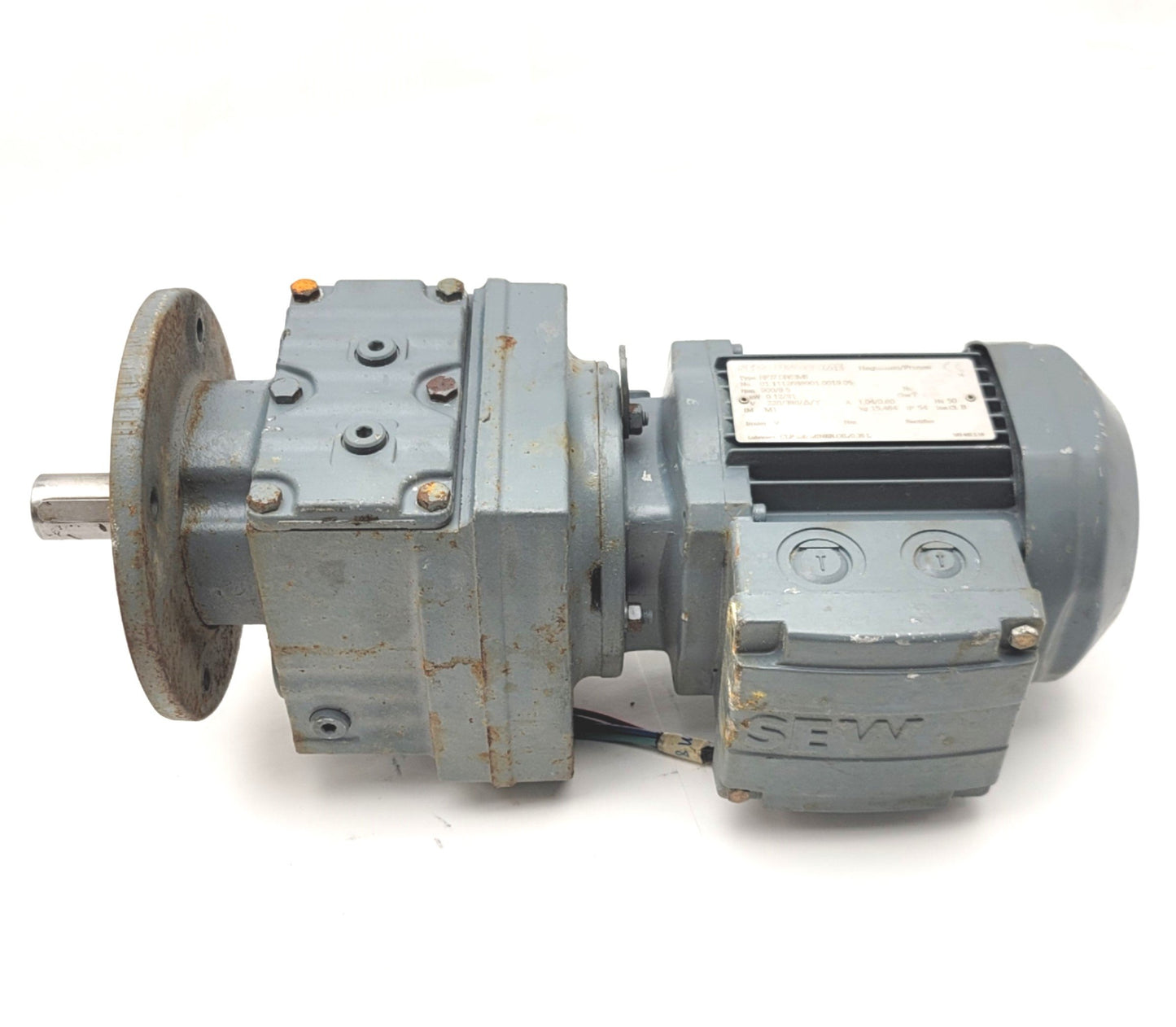 Used SEW EuroDrive RF37 DR63M6 Gearmotor 105.28:1, 8.5RPM, 1" Shaft, 220/380VAC 3-Ph