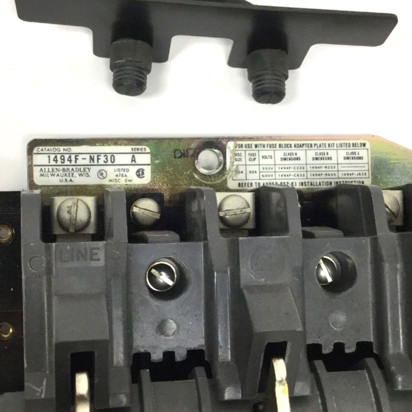 Used Allen Bradley 1494F-NF30 Fusible Disconnect Switch w/ C233 Class H Fuse Block