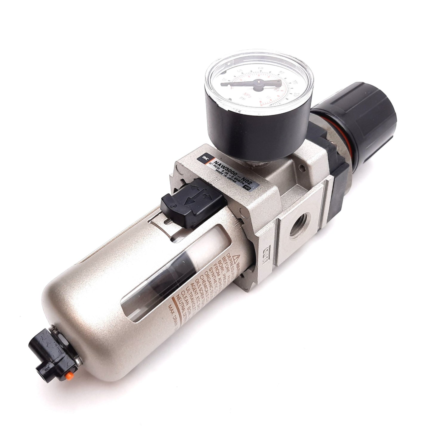 Used SMC NAW3000-N02 Pneumatic Filter/Regulator, Set: 0.05-0.85MPa, Ports: 1/4" NPT