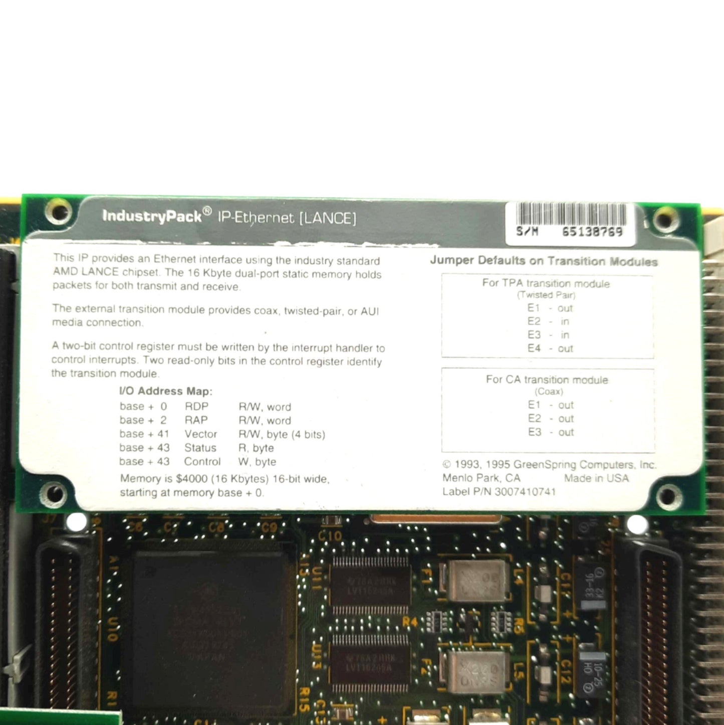 Used Adept 10332-00716 Console Communication Card w/IndustryPack Ethernet for MV