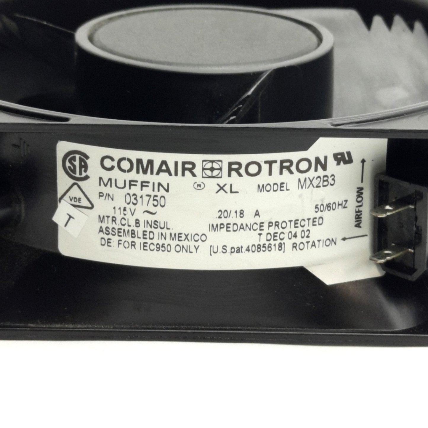 Used Comair Rotron MX2B3 031750 Muffin XL Fan, 120V AC, 120x39mm, 3100RPM, 105CFM