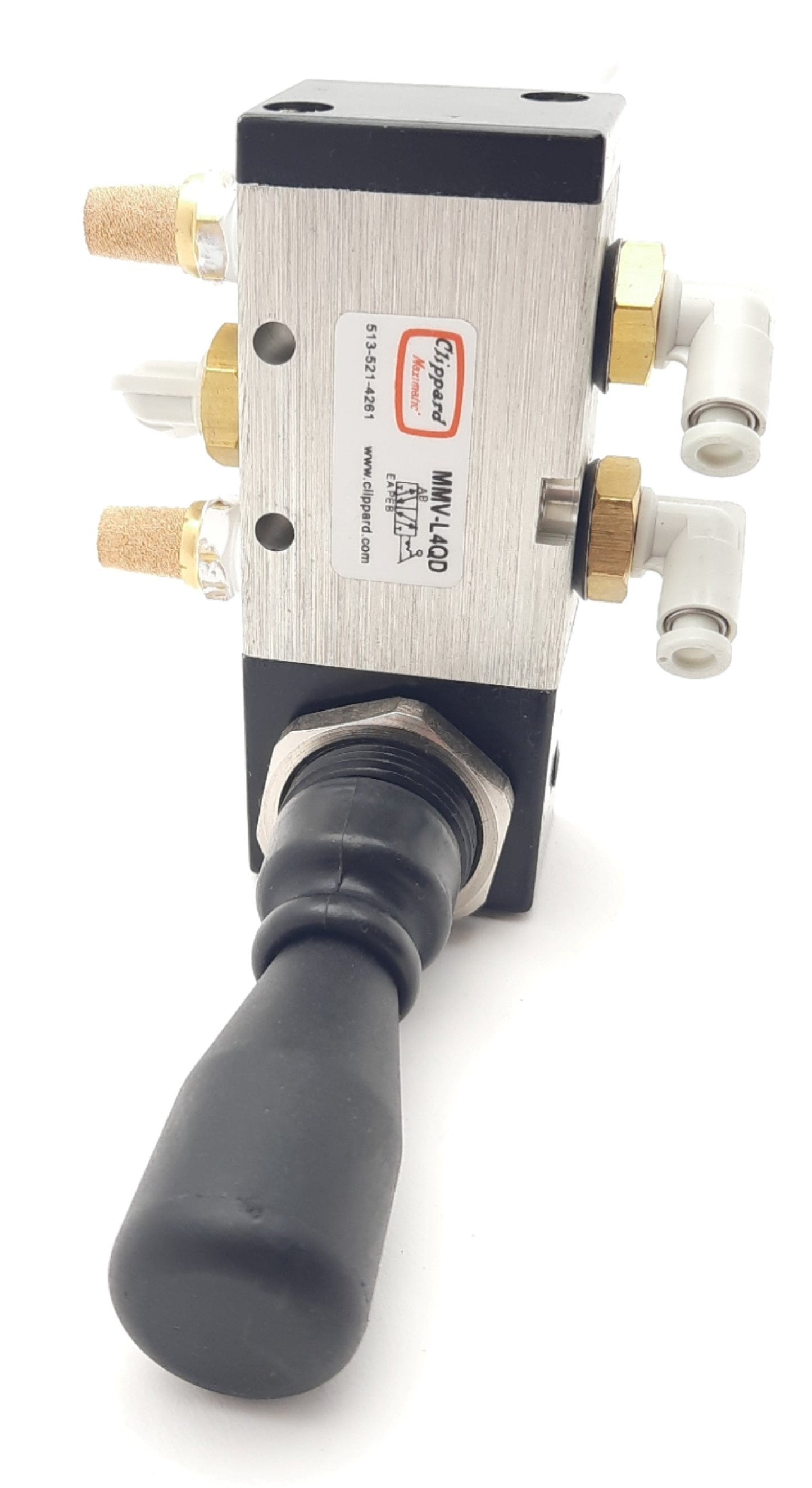 Used Clippard MMV-L4QD Lever Valve 4 Way 2 Position Detented 150PSIG 1/4" NPT