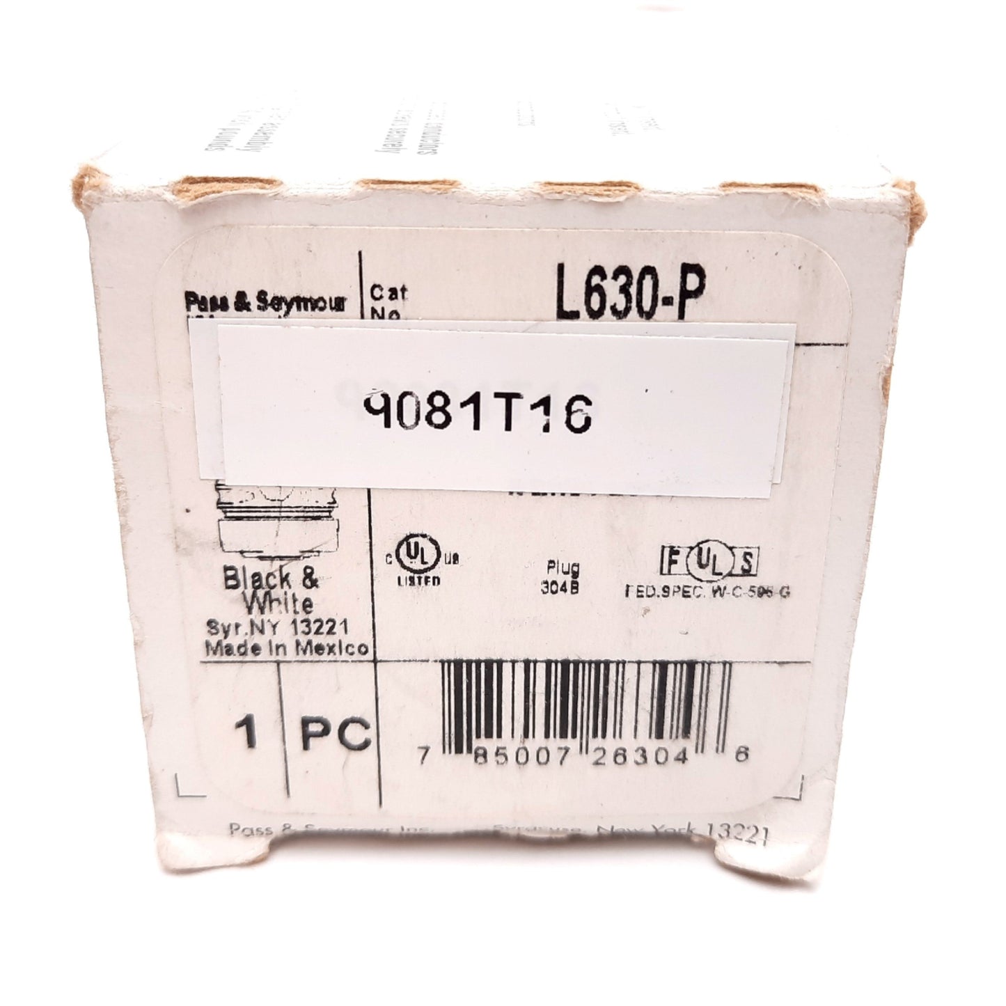 New Pass & Seymour L630P Turnlok Plug, 2-Pole 3-Wire, Rating: 30A 250VAC, L6-30P