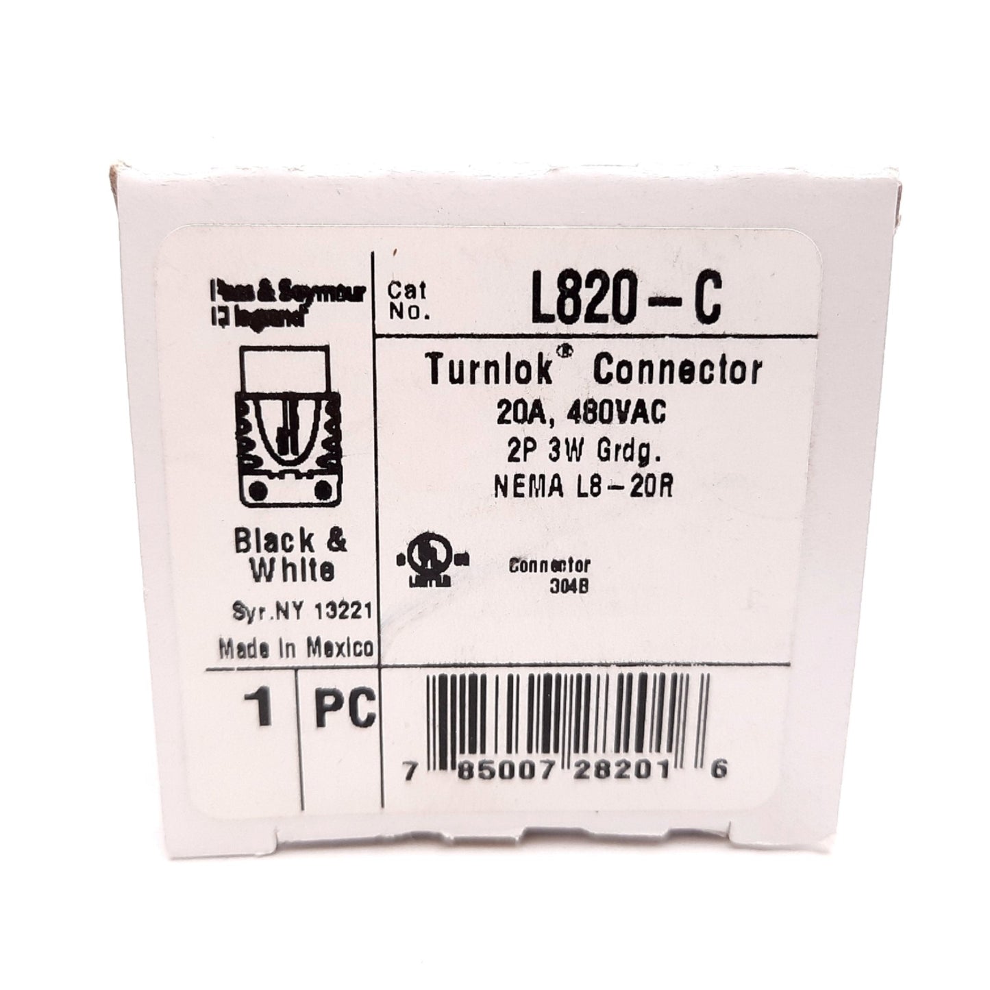New Pass & Seymour L820C Turnlok Receptacle, 2-Pole 3-Wire, 20A 480VAC, L8-20R