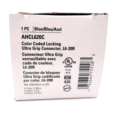 New Eaton Arrow Hart AHCL620C Ultra Grip Receptacle, 2-Pole 3-Wire 20A 250VAC L6-20R