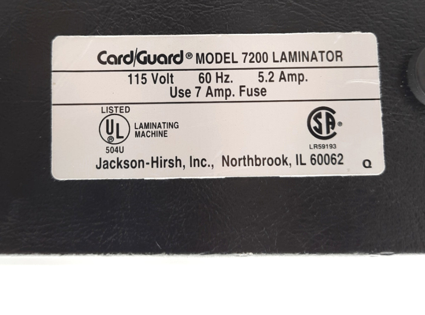 Used Card/Guard 7200 Desktop Laminator 11" x 24" Max, 12.5" Throat 115V 5.2A 7A Fuse