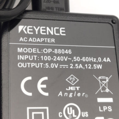 New – Open box Keyence OP-88046 Power Supply / AC Adapter 100-240V AC Input, 5V DC 2.5A Output