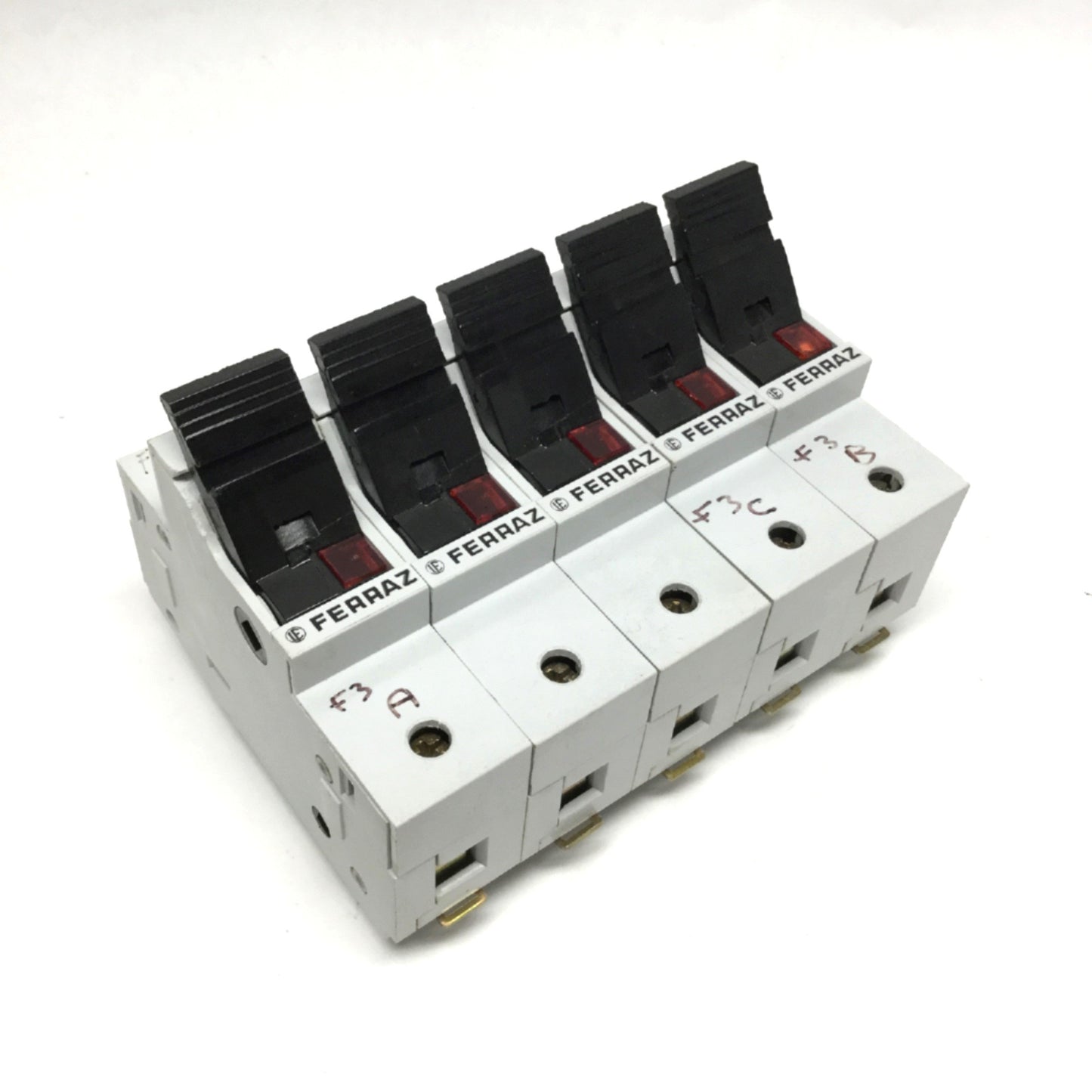 Used Lot of 5 Ferraz PST-14 DIN Rail Fuse Holders 500VAC 50A, 1-Pole, 14x51mm