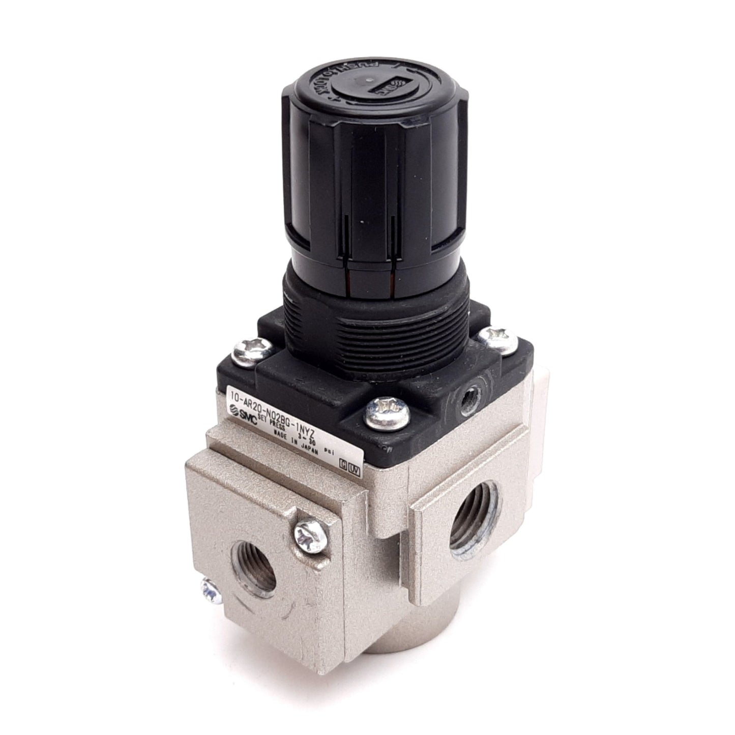 Used SMC 10-AR20-N02BG-1NYZ Air Regulator, Set: 3-30psi, Supply: 145psi, 1/4" NPT