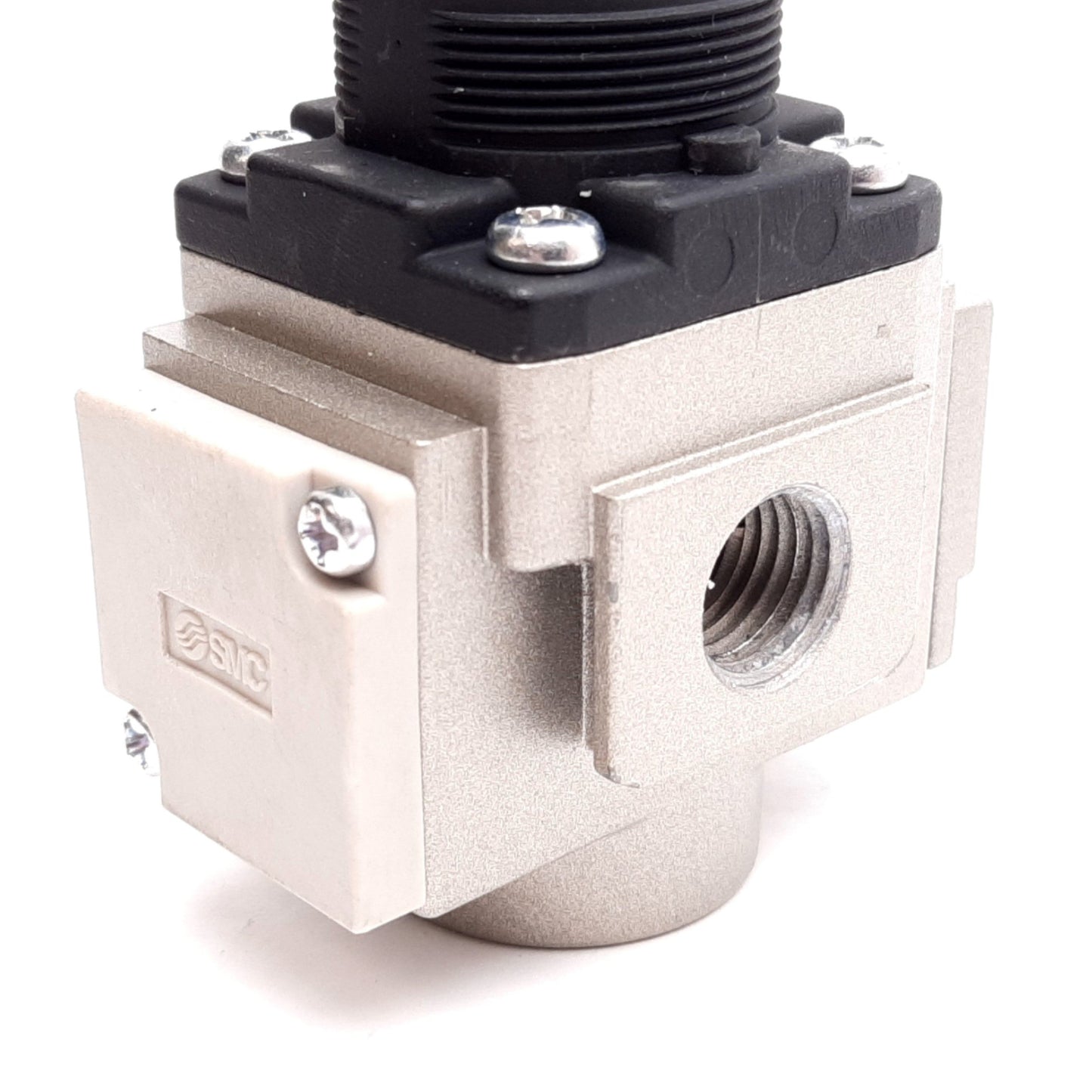 Used SMC 10-AR20-N02BG-1NYZ Air Regulator, Set: 3-30psi, Supply: 145psi, 1/4" NPT