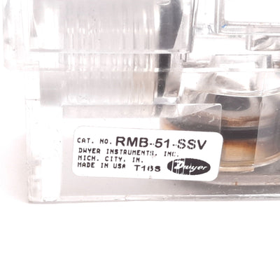 Used Dwyer RMB-51-SSV Air Flow Meter, Range: 2-20 SCFH, 100psi Max, 1/4" NPT