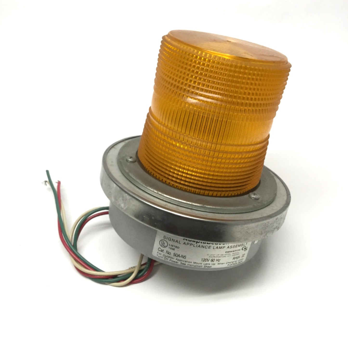Used Edwards 50A-N5 Adaptabeacon Flashing Light Signal Halogen Lamp Amber 120VAC