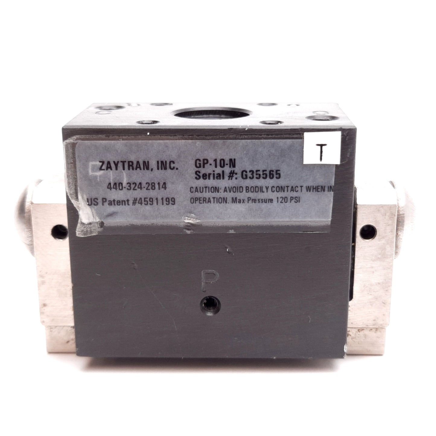 Used Zaytran GP-10-N Parallel Gripper, Stroke: 0.25", 250psi Max, Ports: 10-32