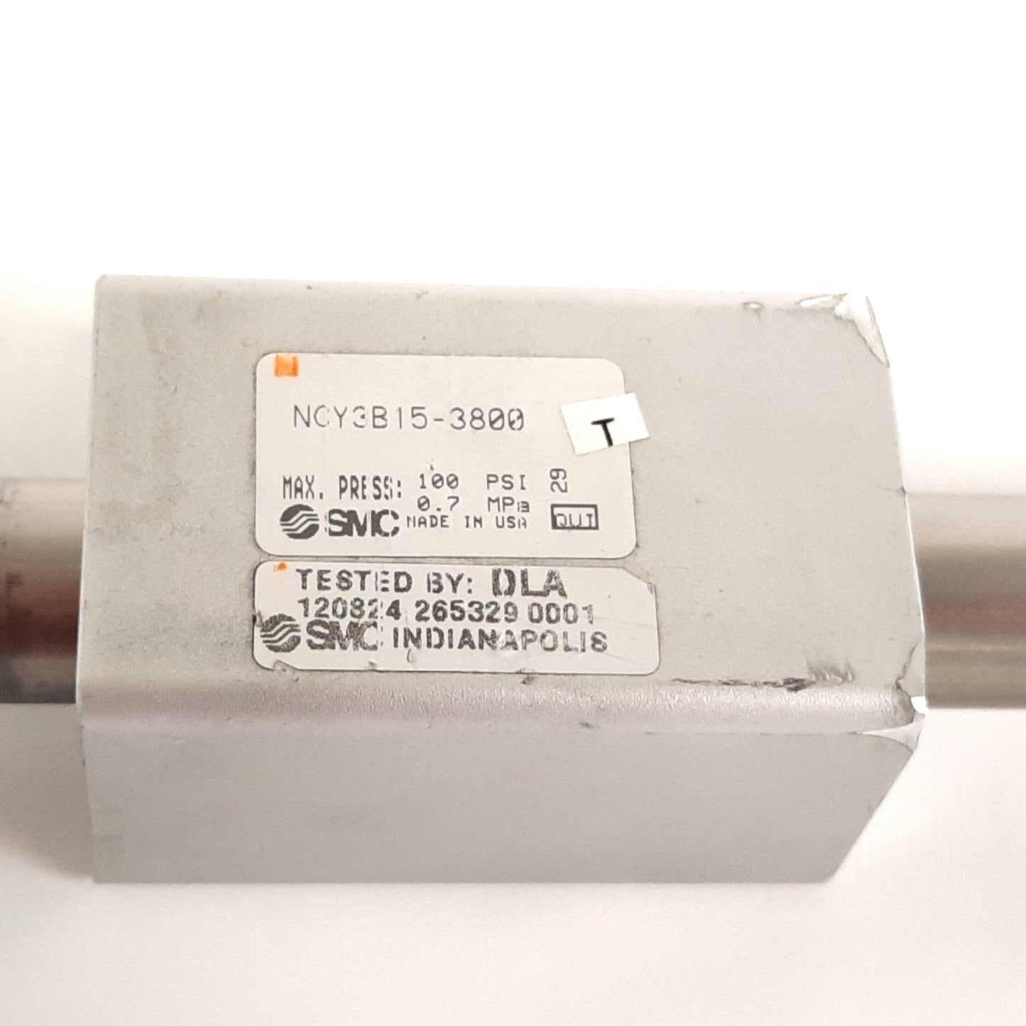 Used SMC NCY3B15-3800 Rodless Cylinder, Bore: 5/8", Stroke: 38", 100psi, 10-32