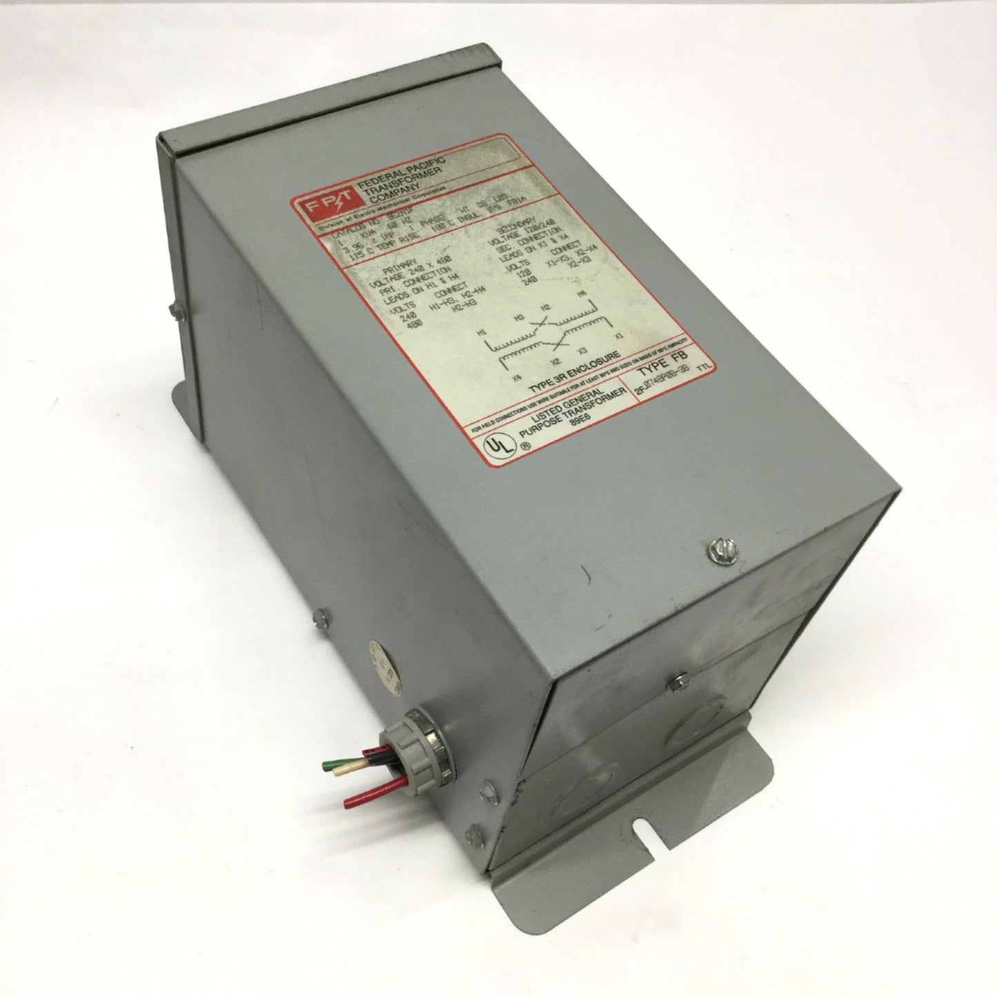 Used Federal Pacific SE2N1F Single-Phase Transformer 240x480V Pri, 120/240V Sec, 1KVA