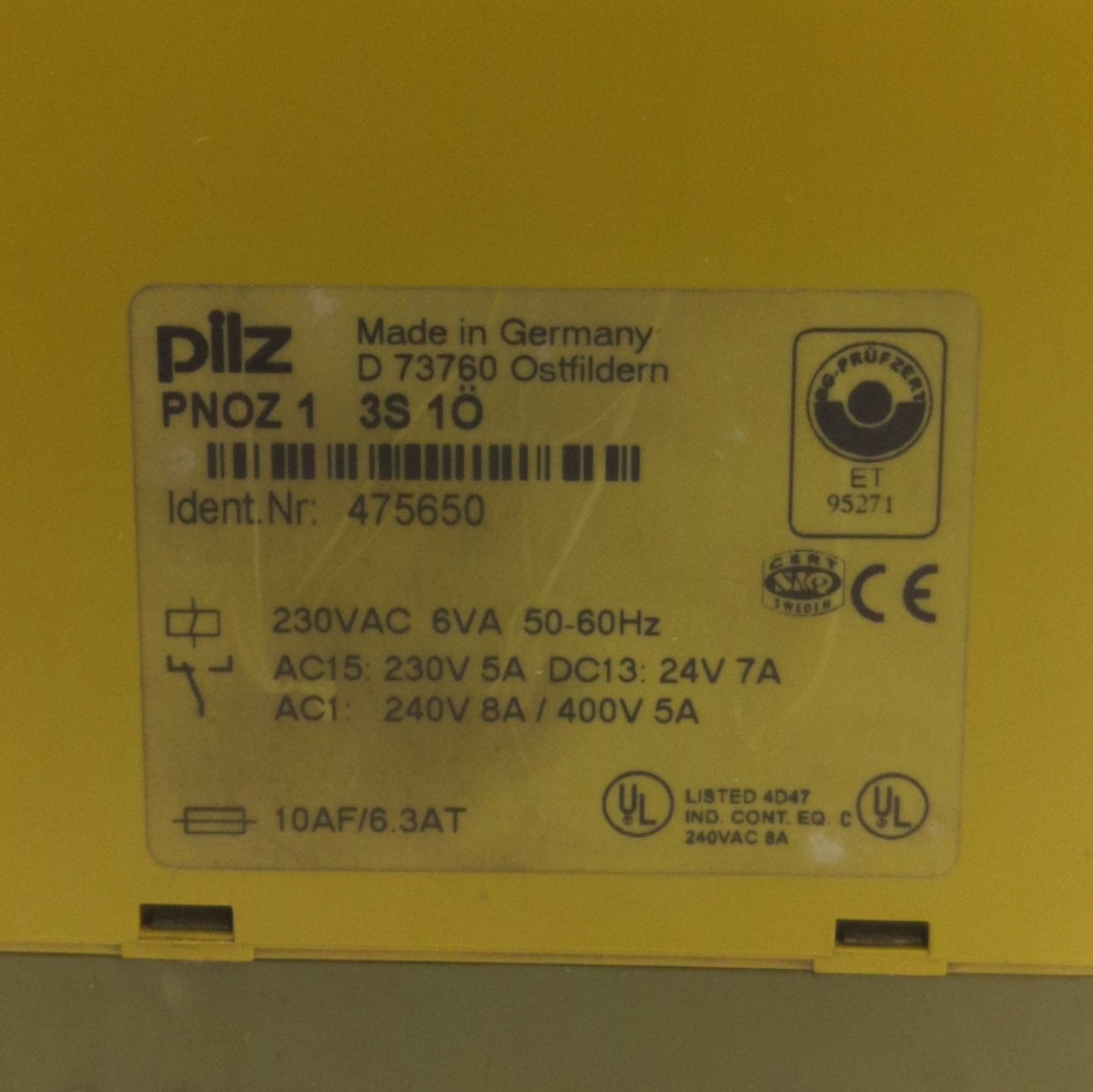 New Pilz PNOZ1 3S 1O 475650 Safety Relay Coil: 230VAC, 3x N/O 1x N/C Contacts