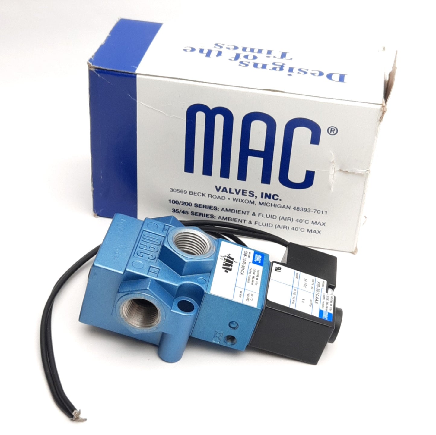 New – Open box MAC 55B-12-PI-501CA Solenoid Valve, 2-Pos 3-Way N.C., 150PSI, 24V DC Coil