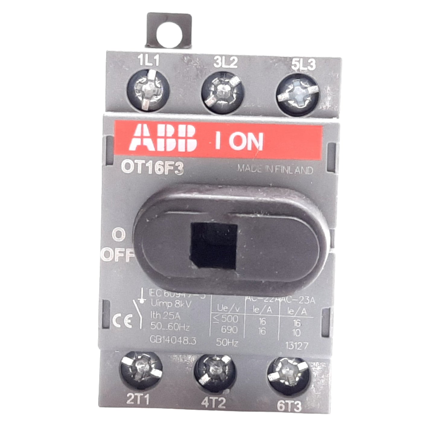 Used ABB OT16F3 Disconnect Switch, 3-Pole, Rating: 25A 600VAC, DIN Rail Mount