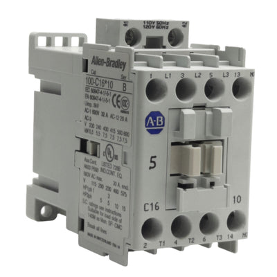 Used Allen Bradley 100-C16D10 Contactor 30A 600VAC, 3-Pole + 1 NO, 110/120VAC Coil