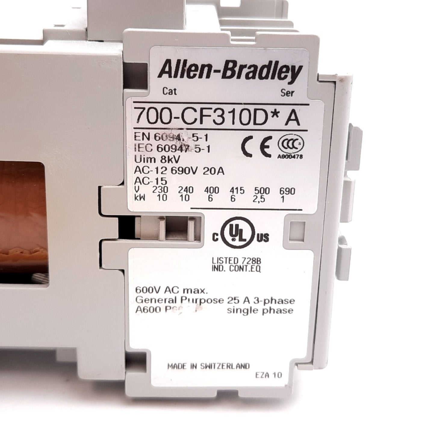 Used Allen Bradley 700-CF310D*A Contactor, 4-Pole, 3x N/O 1x N/C, Coil: 24VDC